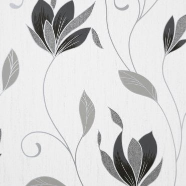 SAMPLE - Synergy Floral Black Wallpaper by Crown M1719