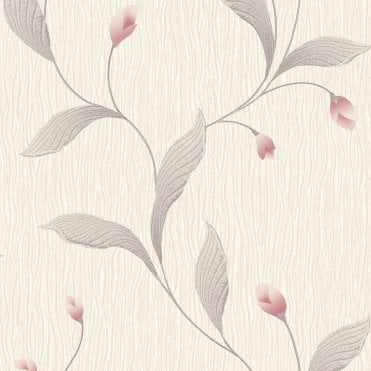 SAMPLE - Tiffany Collection Floral Trail Soft Pink / Ivory Wallpaper by Belgravia GB 41336