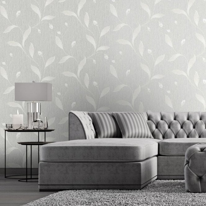 SAMPLE - Tiffany Collection Floral Trail Soft Silver / Ivory Wallpaper by Belgravia GB 41319