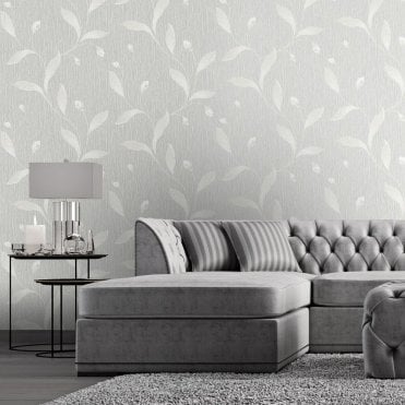 SAMPLE - Tiffany Collection Floral Trail Soft Silver / Ivory Wallpaper by Belgravia GB 41319