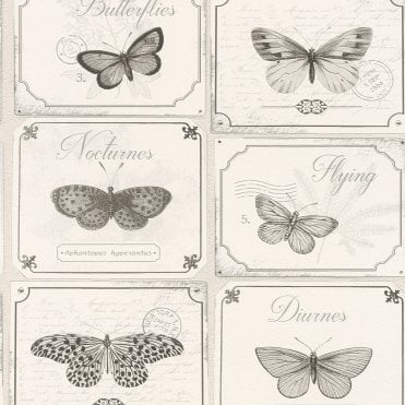 SAMPLE - Tiles & More XIV Butterflies Grey / Cream Wallpaper by Rasch 306514