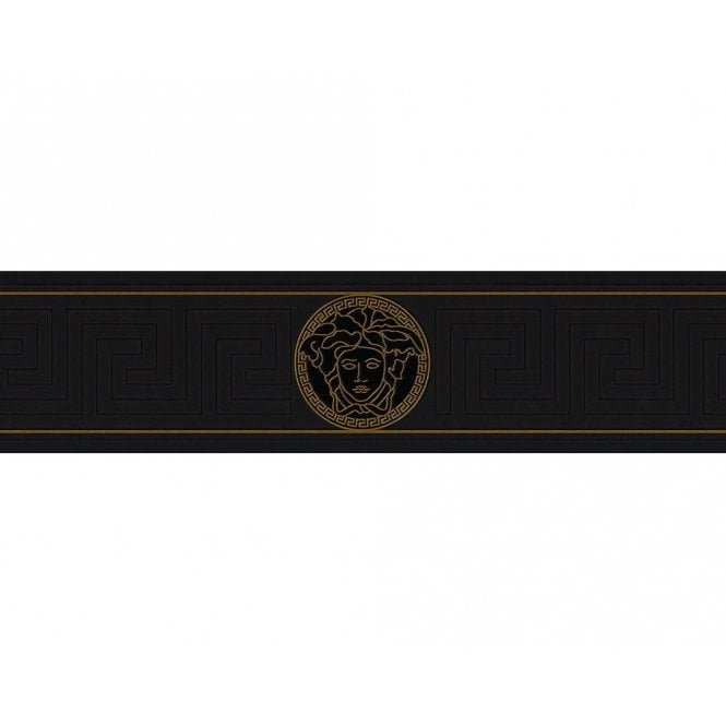 SAMPLE - Versace Home Greek Key Black and Gold Luxury Wallpaper Border by AS Creation 93522-4