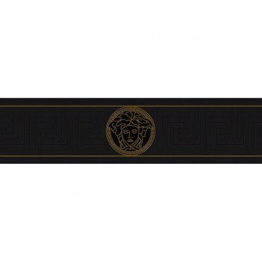 SAMPLE - Versace Home Greek Key Black and Gold Luxury Wallpaper Border by AS Creation 93522-4