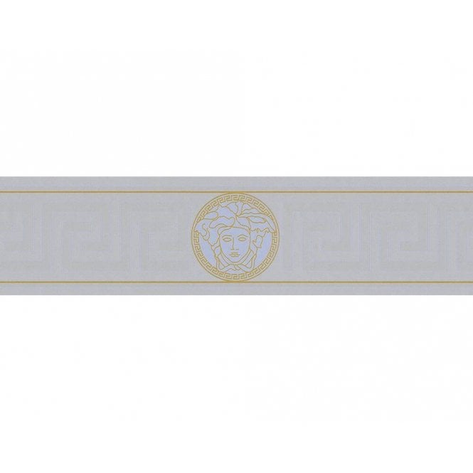 SAMPLE - Versace Home Greek Key Silver / Gold Luxury Wallpaper Border by AS Creation 93522-5