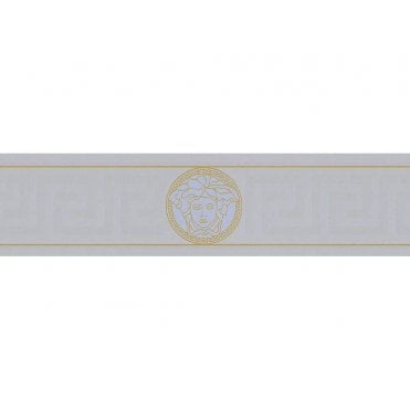SAMPLE - Versace Home Greek Key Silver / Gold Luxury Wallpaper Border by AS Creation 93522-5