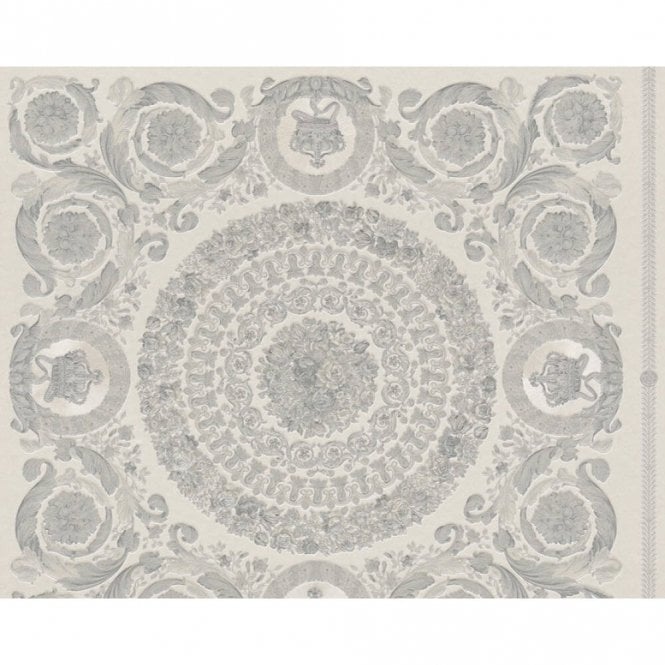 SAMPLE - Versace Home Heritage White / Silver Luxury 70cm Wallpaper by AS Creation 37055-5