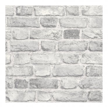 SAMPLE - Vintage Grey House Brick Effect Wallpaper by GranDeco Life A28903
