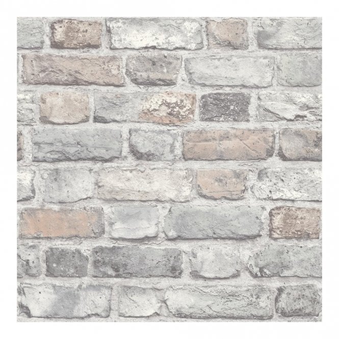 SAMPLE - Vintage Pastel House Brick Effect Wallpaper by GranDeco Life A28902