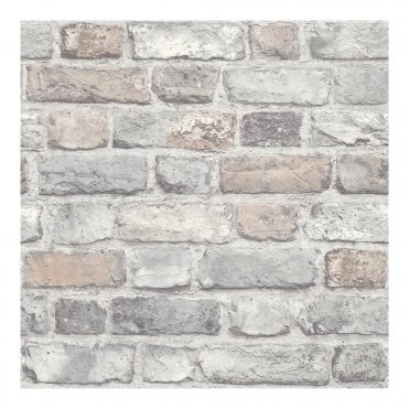 SAMPLE - Vintage Pastel House Brick Effect Wallpaper by GranDeco Life A28902