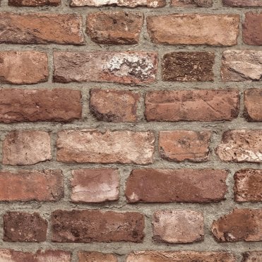 SAMPLE - Vintage Red House Brick Effect Wallpaper by Grandeco Life A28901