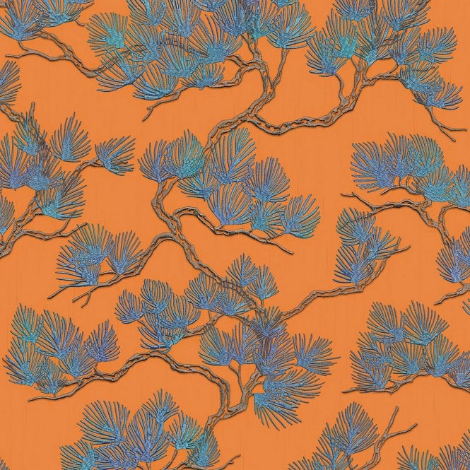 SAMPLE - Wall Fabric Pine Tree Orange Wallpaper by design id WF121016