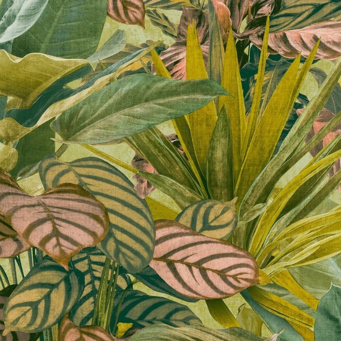 SAMPLE - Wanderlust Tropical Foliage Green Wallpaper from Wall Fashion by Grandeco WL2003