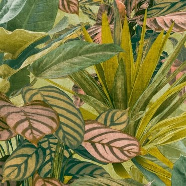 SAMPLE - Wanderlust Tropical Foliage Green Wallpaper from Wall Fashion by Grandeco WL2003