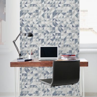 Grandeco Room | Scandic Triangles Blue / Grey Wallpaper 155801 | Grandeco Life
