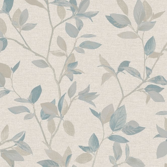 Silver Birch Leaf Textured Wallpaper Natural / Blue by The Design Library 311419