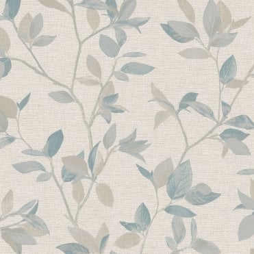 Rasch Pattern | Silver Birch Leaf Textured Wallpaper Natural / Blue 311419 | Elegant Homes The Design Library