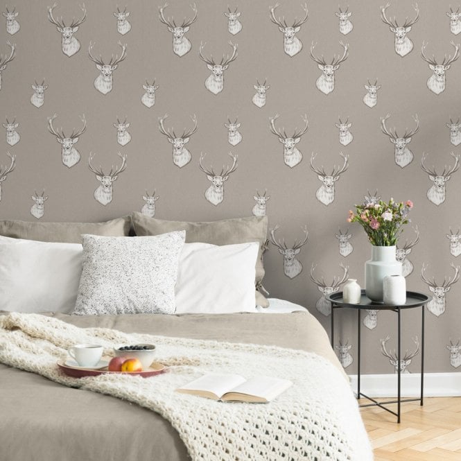 Stag Mushroom Heavyweight Wallpaper by Catherine Lansfield 165512