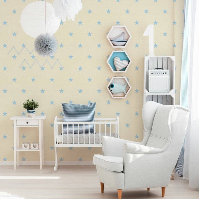 Stars Blue / Soft White Glitter Wallpaper by AS Creation 35991-1