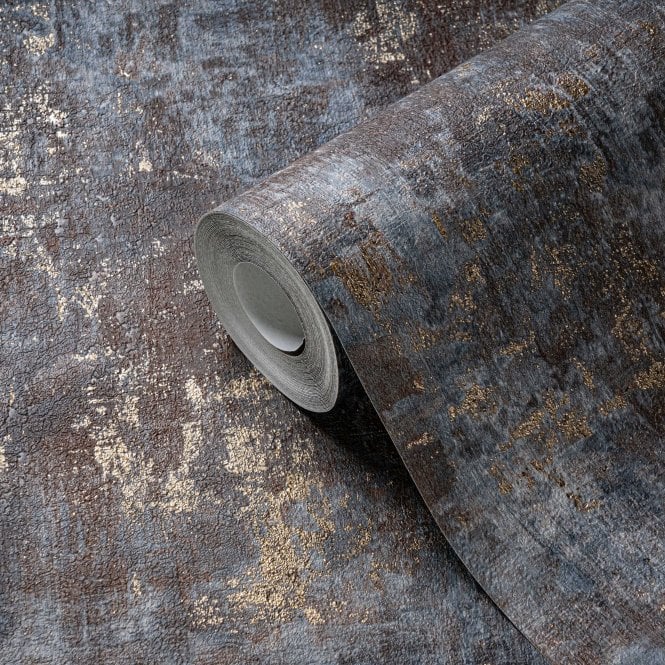 Stories Of Life Concrete Texture Blue / Gold Wallpaper by AS Creation 39670-1