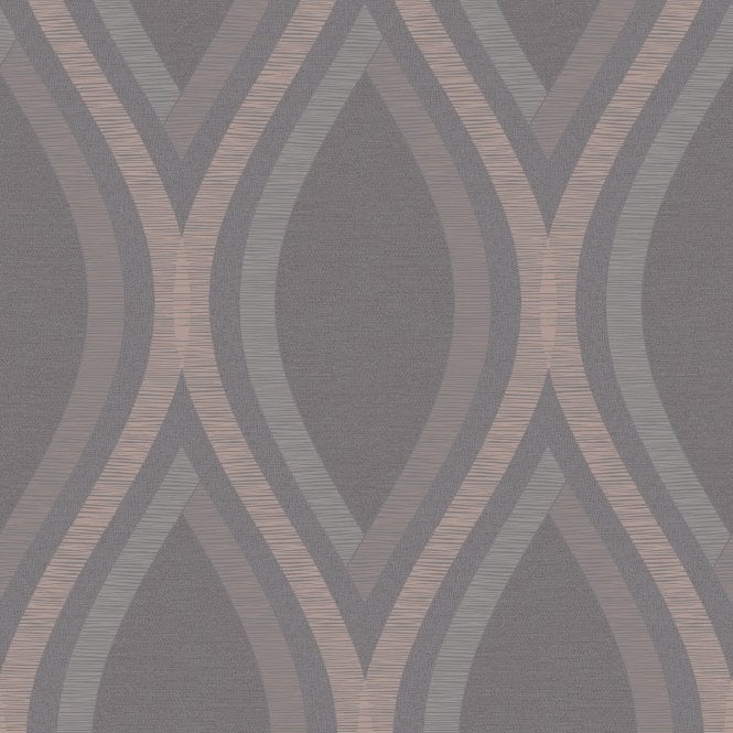 Strata Wave Charcoal and Rose Gold Wallpaper by Grandeco A44502