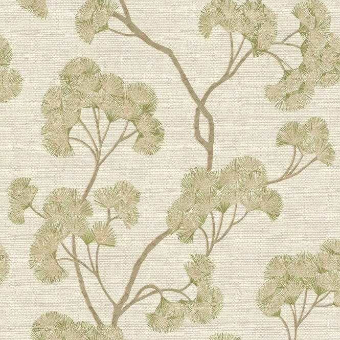 Sumatra Ginkgo Textured Wallpaper Green by The Design Library 316032