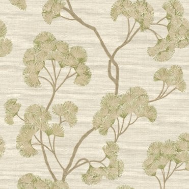 Rasch Pattern | Sumatra Ginkgo Textured Green Wallpaper 316032 | The Design Library Elegant Homes