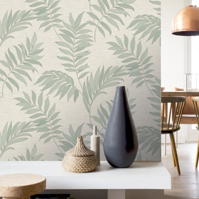 Sumatra Leaf Textured Wallpaper Green by The Design Library 316407
