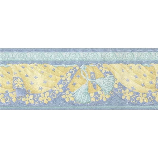 Swags and Tails Blue / Yellow Border by Crown 89693