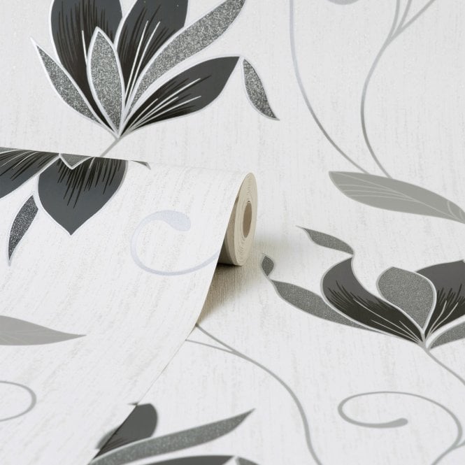 Synergy Floral Black Wallpaper by Crown M1719