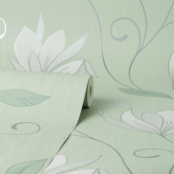 Synergy Floral Green Wallpaper by Crown M1739