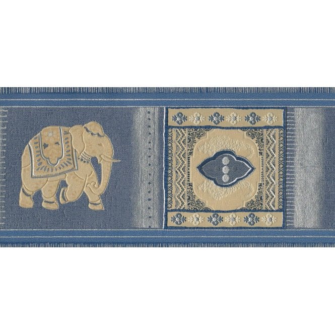 Thai Kalaga Elephants Blue / Gold Textured Border E04201