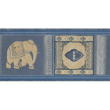 Thai Kalaga Elephants Blue / Gold Textured Border E04201