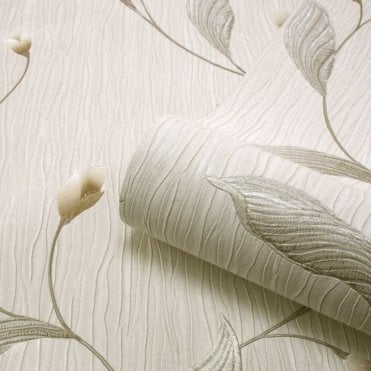 Tiffany Platinum Roll | Floral / Leaf Trail Silver / Ivory (now cream) Italian Vinyl Wallpaper GB 161 | Belgravia Decor