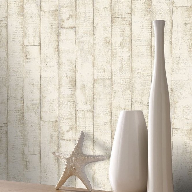 Tiles & More Beach Wood Washable Wallpaper Beige by Rasch 854312