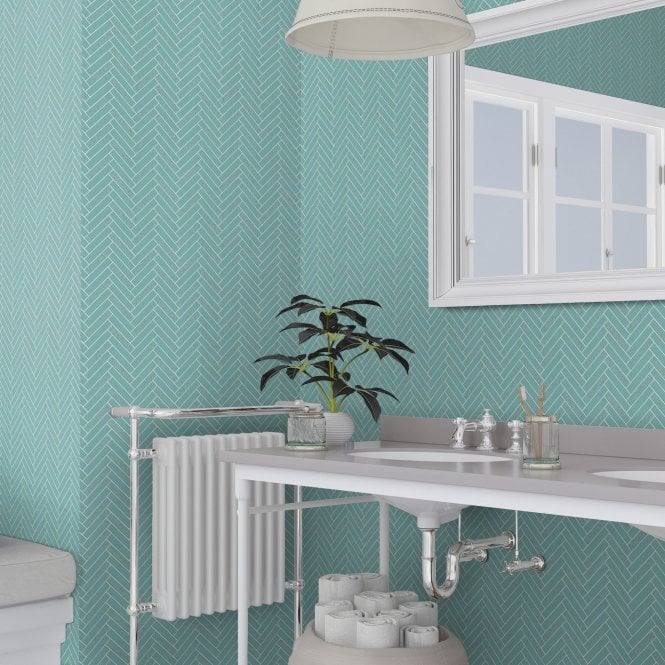 Tiles & More Chevron Teal Wallpaper by Rasch 888218