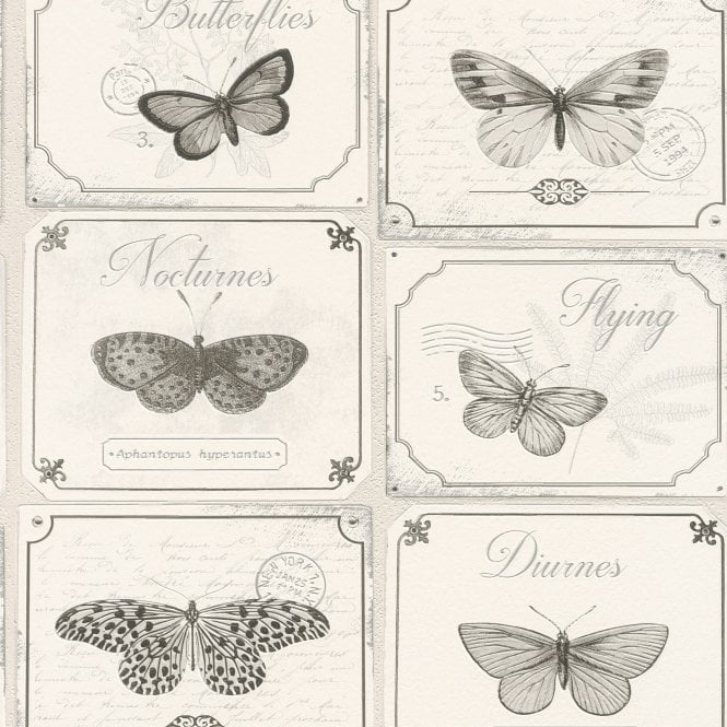 Tiles & More XIV Butterflies Grey / Cream Wallpaper by Rasch 306514
