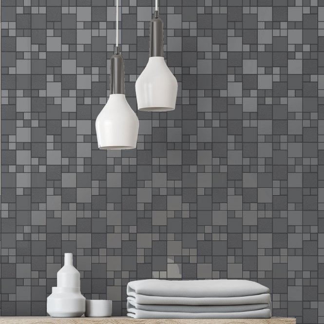 Tivola Tile Charcoal Wallpaper by Holden Decor 89332