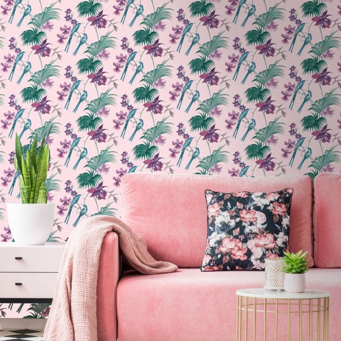 Utopia Pink Tropical Glitter Wallpaper by Julien Macdonald 111780