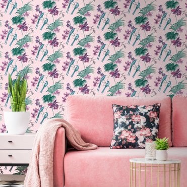 Utopia Pink Tropical Glitter Wallpaper by Julien Macdonald 111780