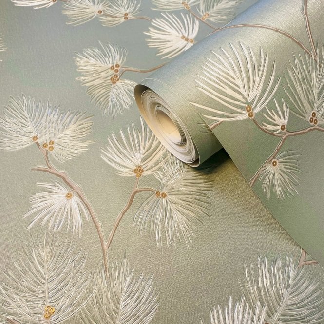 Valentino Pine Trail Wallpaper Sage by Belgravia Decor GB 1936