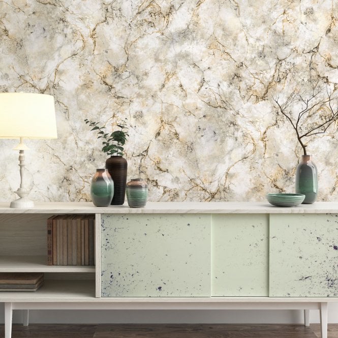 Verona Marble Gold / Taupe Heavyweight Vinyl Wallpaper by Debona 9121