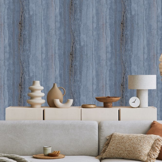 Vertical Marble Blue / Gold Textured Wallpaper by Debona 5041