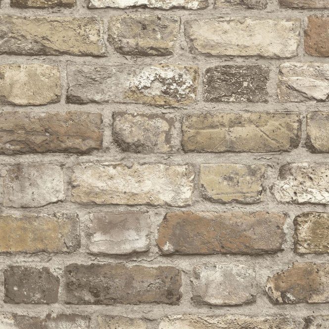 Vintage Neutral House Brick Effect Wallpaper by Grandeco Life A28904