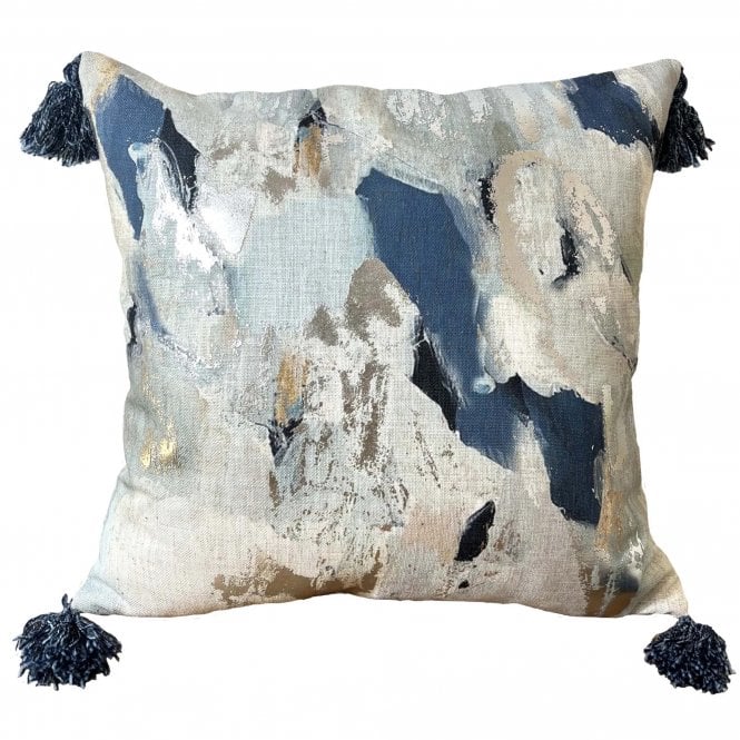 Vision Abstract Blue 43cm Square Tasselled Cushion from Malini