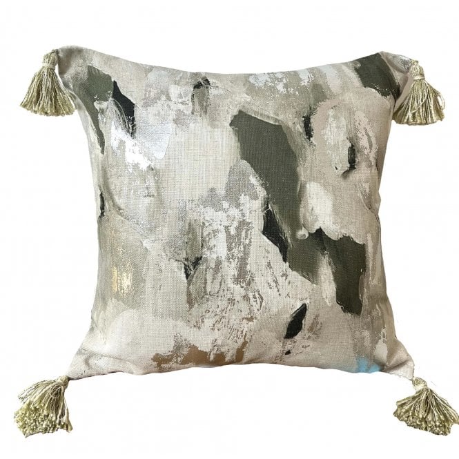 Vision Abstract Olive 43cm Square Tasselled Cushion from Malini