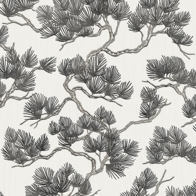 Wall Fabric Pine Tree Black & White Wallpaper by design id WF121014