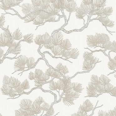 design id Room | Wall Fabric Pine Tree White Wallpaper | WF121011