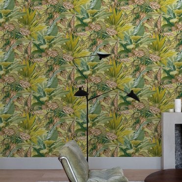 Wanderlust Tropical Foliage Green Wallpaper from Wall Fashion by Grandeco WL2003