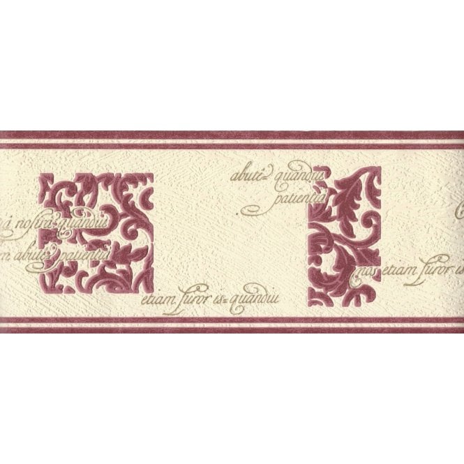 Wordsworth Latin Scroll Burgundy / Cream Border By Graham & Brown 93317