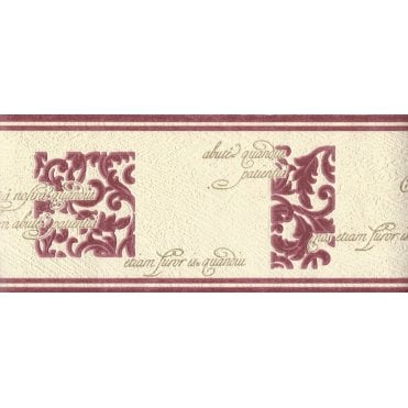 Wordsworth Latin Scroll Burgundy / Cream Border By Graham & Brown 93317